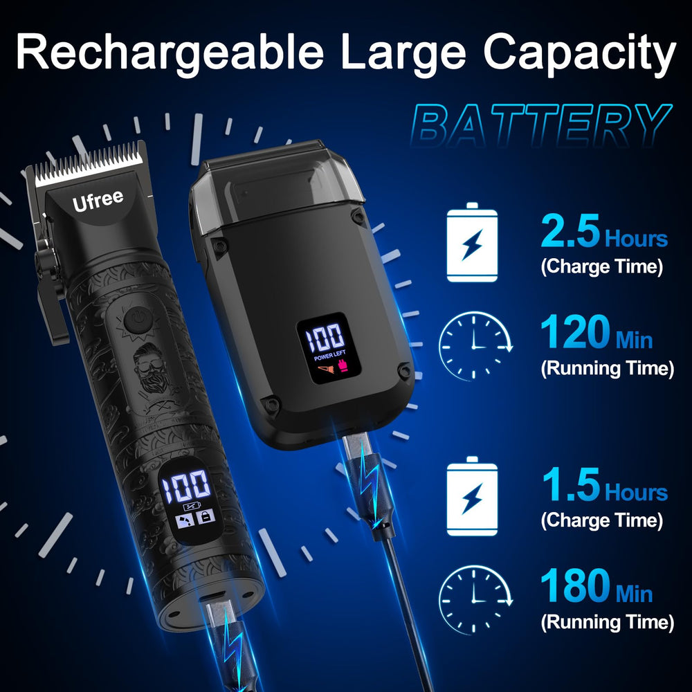 ufree lcd display shows battery status and oil reminders for maintenance