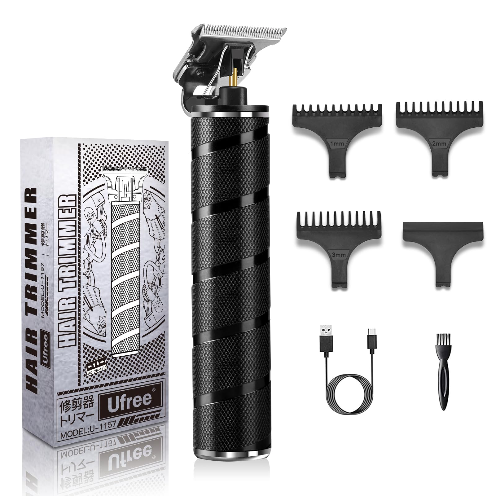 Ufree beard trimmer close-up showing zero-gap T-blade for precise grooming.