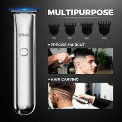 Ufree precision T-blade with 1.5/3/4.5/6mm combs for versatile body and facial grooming.