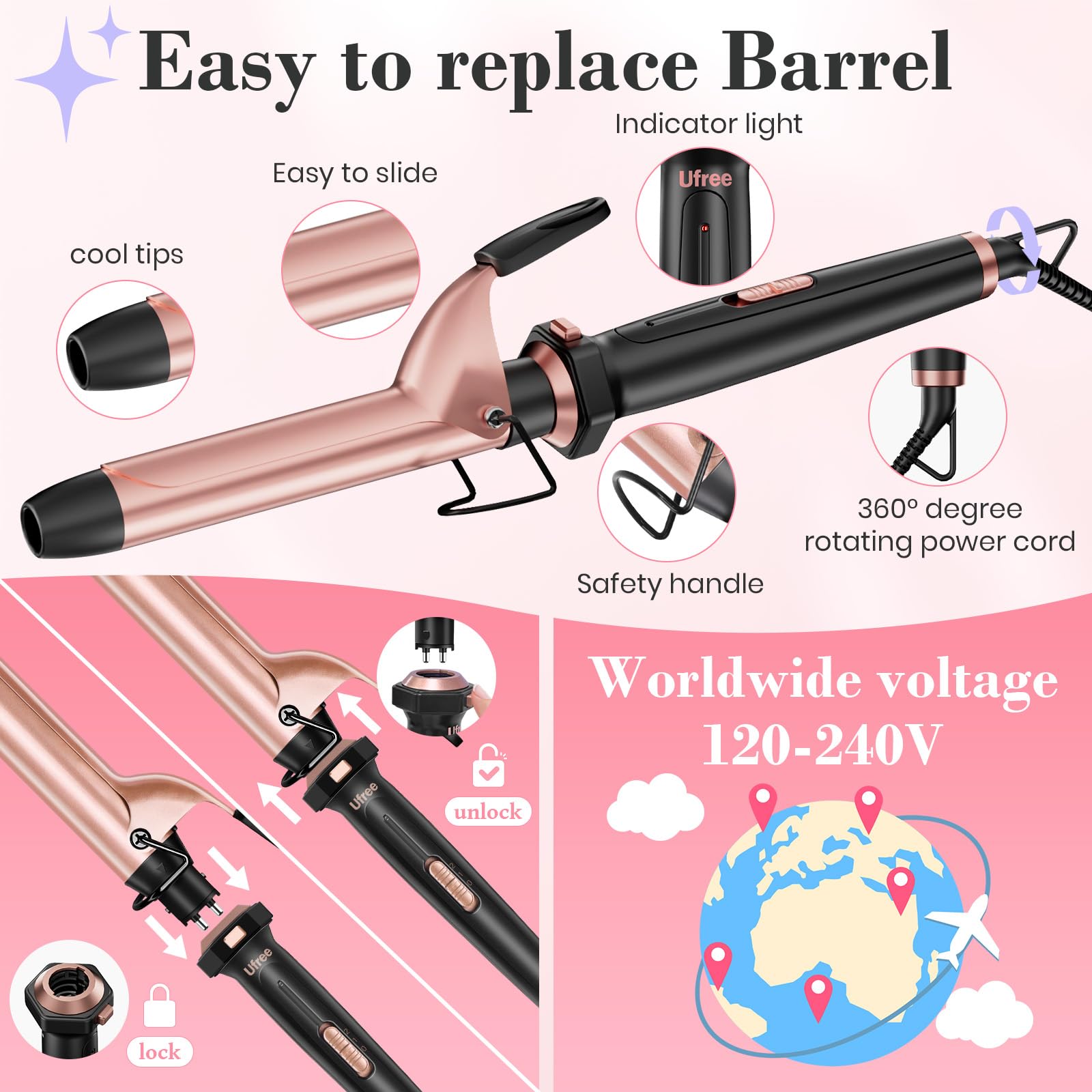 Ufree two clips keep sections in place for precision curling