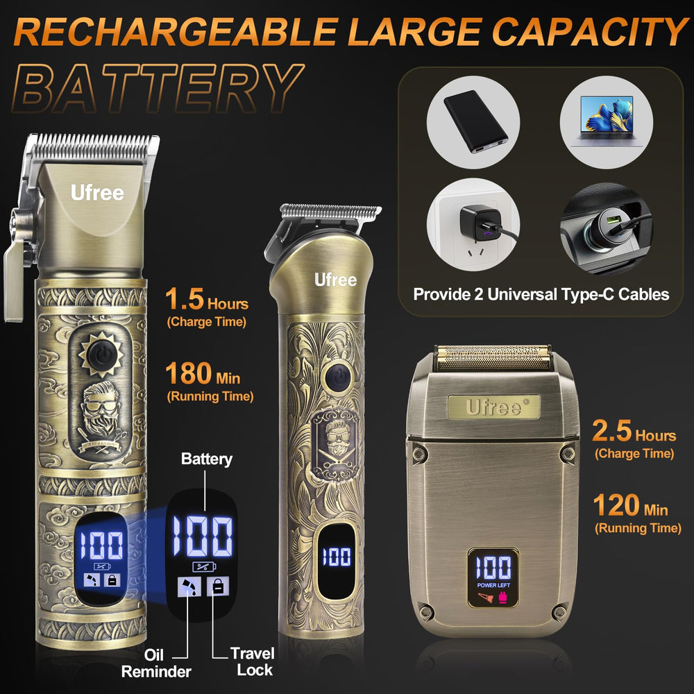 Ufree Type-C charging cables included for flexible power options.