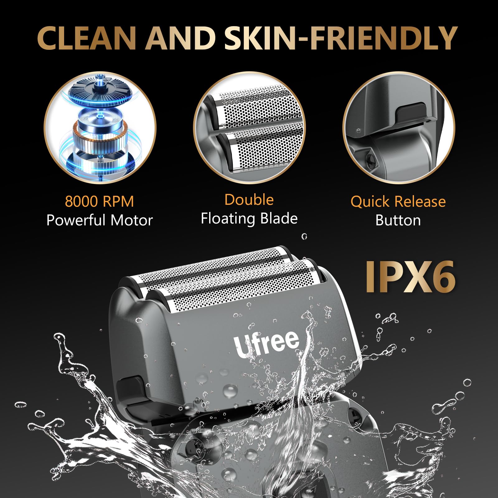 Ufree waterproof IPX6 cleaning demonstrates easy washing under running water.