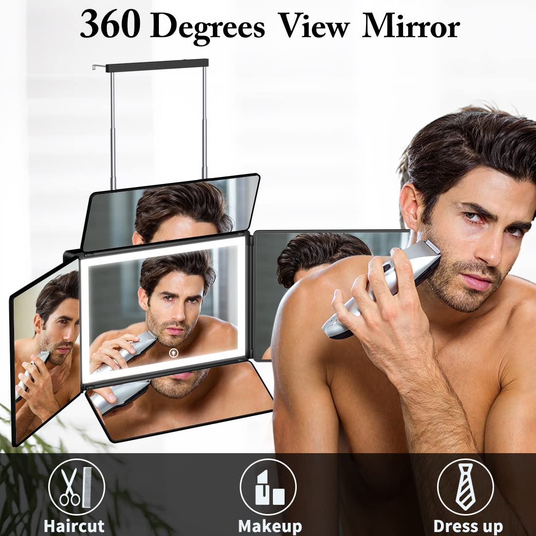 UHdod 5-way mirror shows full 360° view for accurate haircut planning.