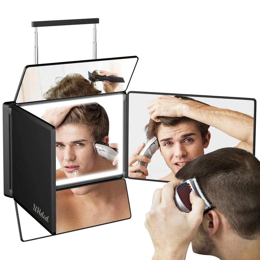 UHdod 5-way mirror close-up with LED light for precise grooming and makeup visibility.
