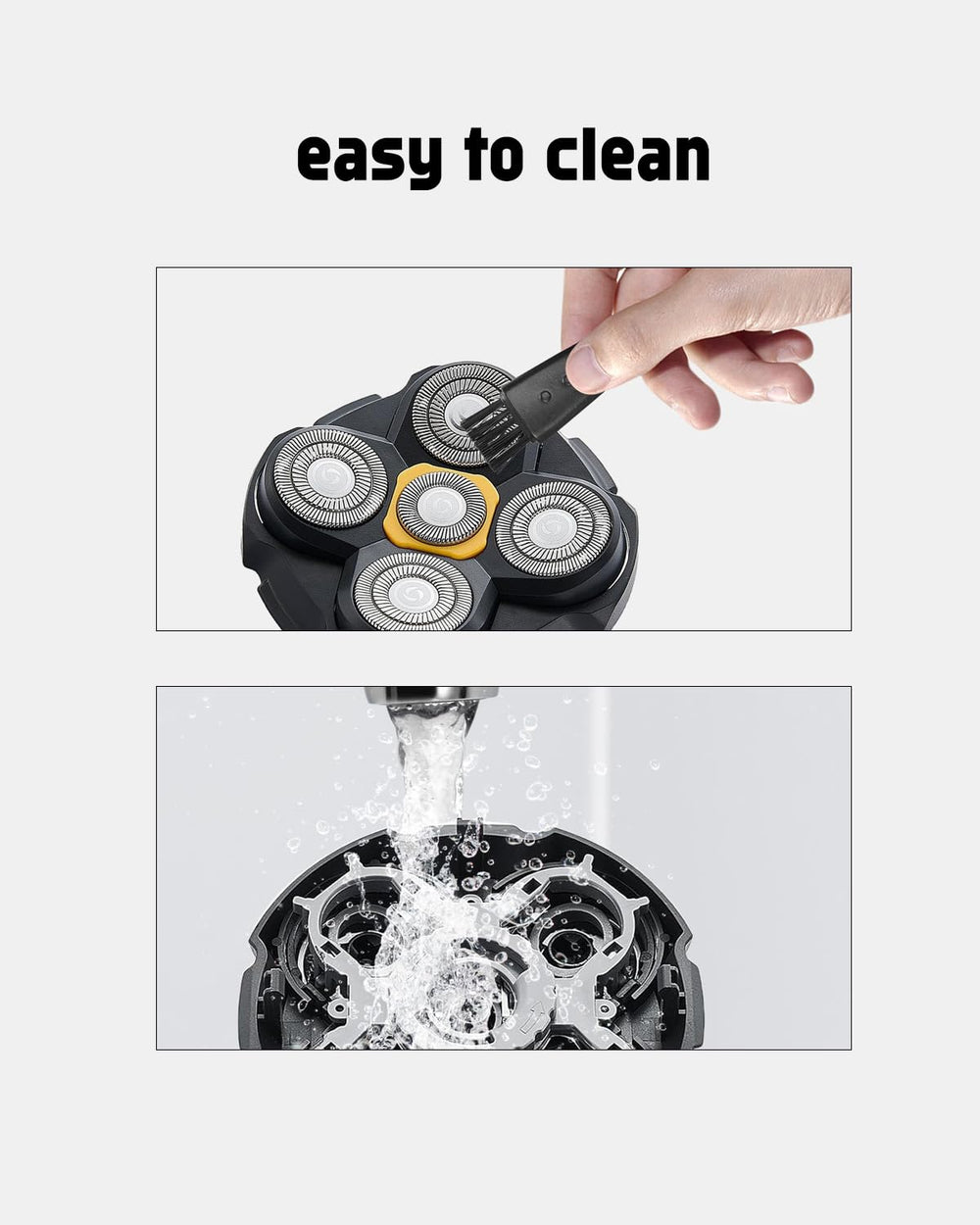 uijino waterproof shaver head in use demonstrates wet or dry shaving flexibility.