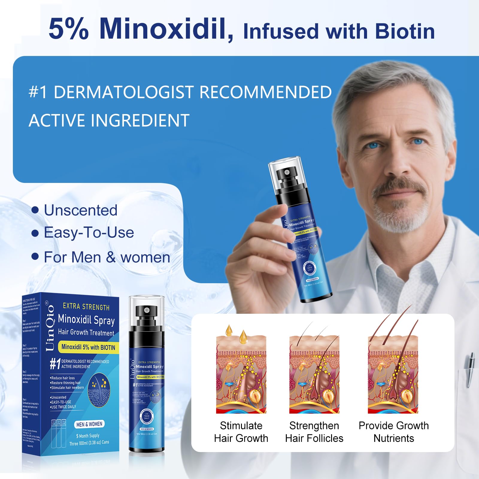 Uinqio Minoxidil Spray compact travel image for on-the-go regrowth routine