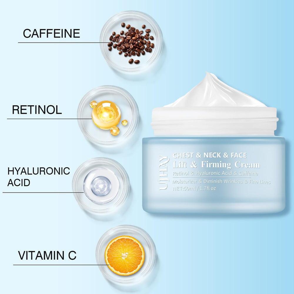 UJhay Retinol Neck Cream application on neck for smoothing fine lines.