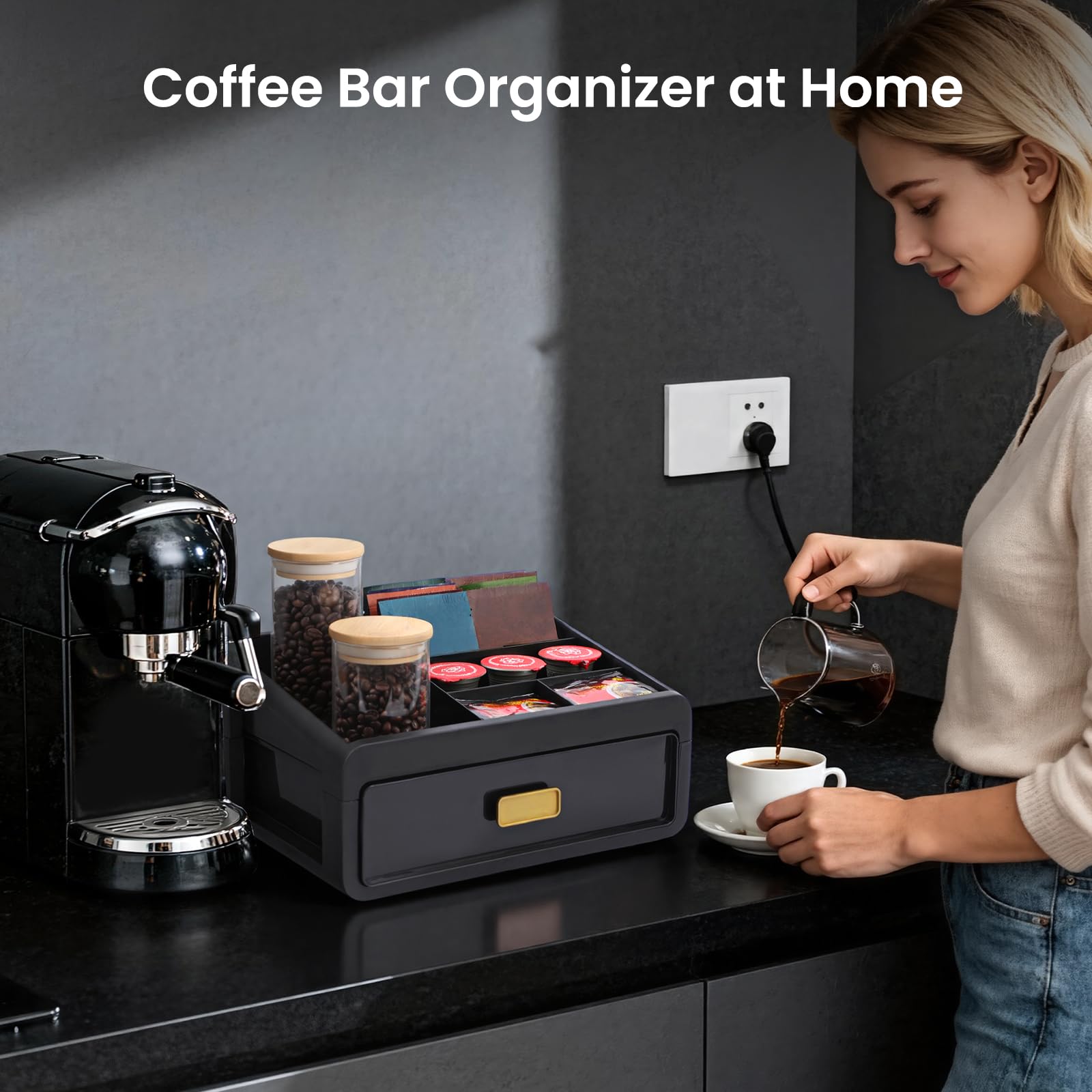 UJQSUN cologne stand features a deep drawer for tall bottles and accessories.