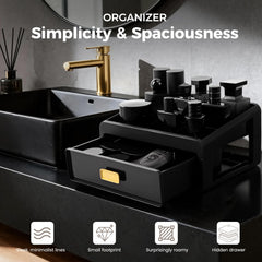 UJQSUN perfume tray with black finish and gold handle for elegant storage.