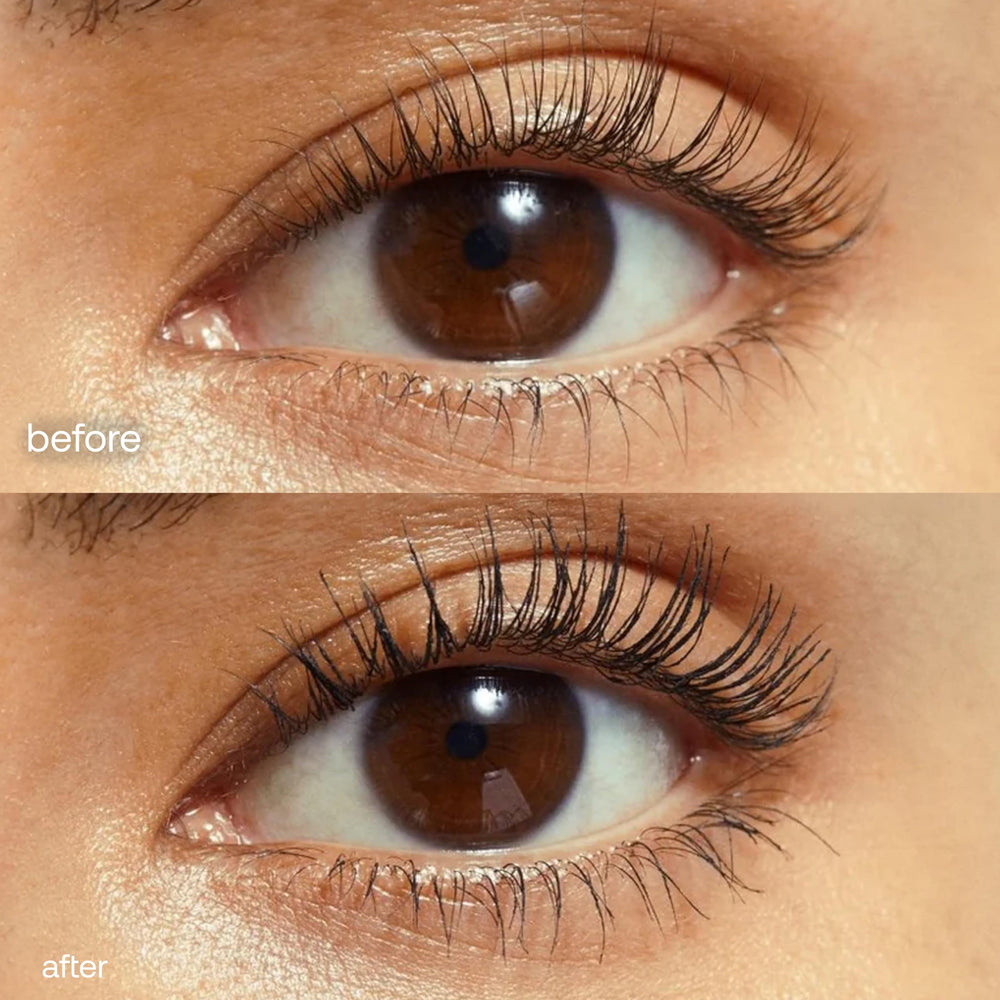 UKLASH curler demonstrating lashes before and after for noticeable lifted, elongated look