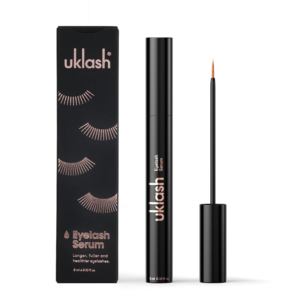 UKLASH eyelash serum bottle shows nourishing formula for longer-looking lashes