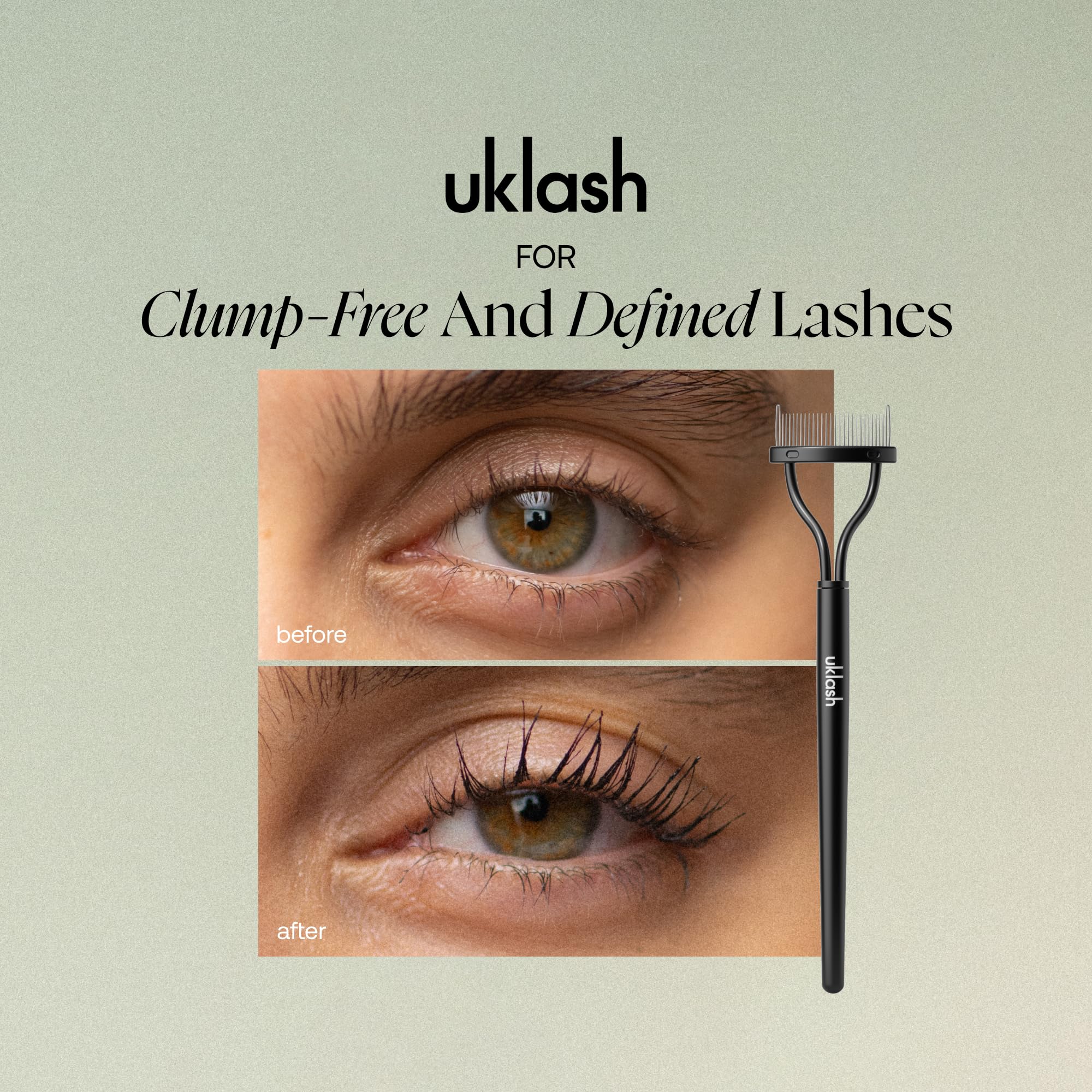 UKLASH close-up of metal comb teeth showing precision edges to remove mascara clumps