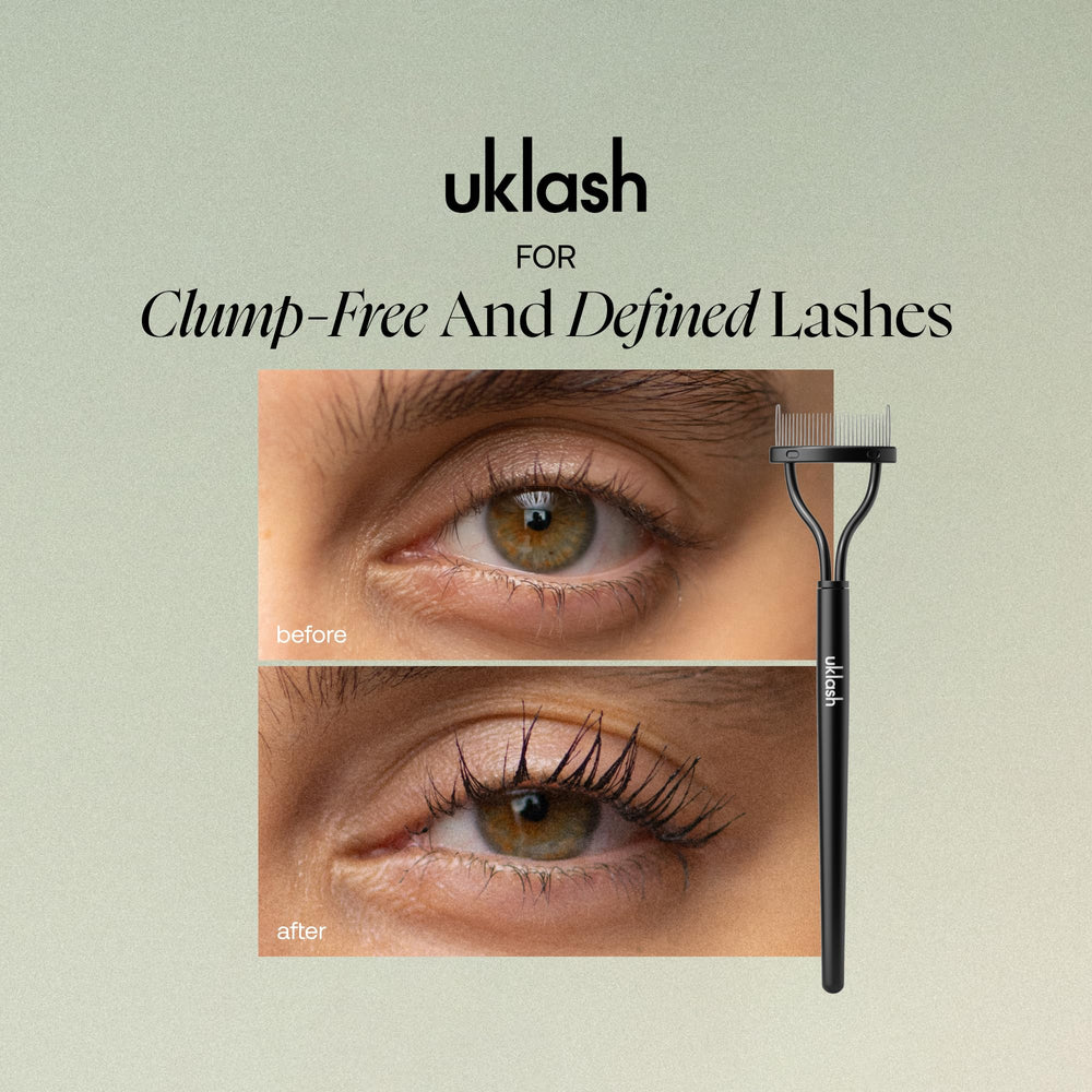 UKLASH close-up of metal comb teeth showing precision edges to remove mascara clumps