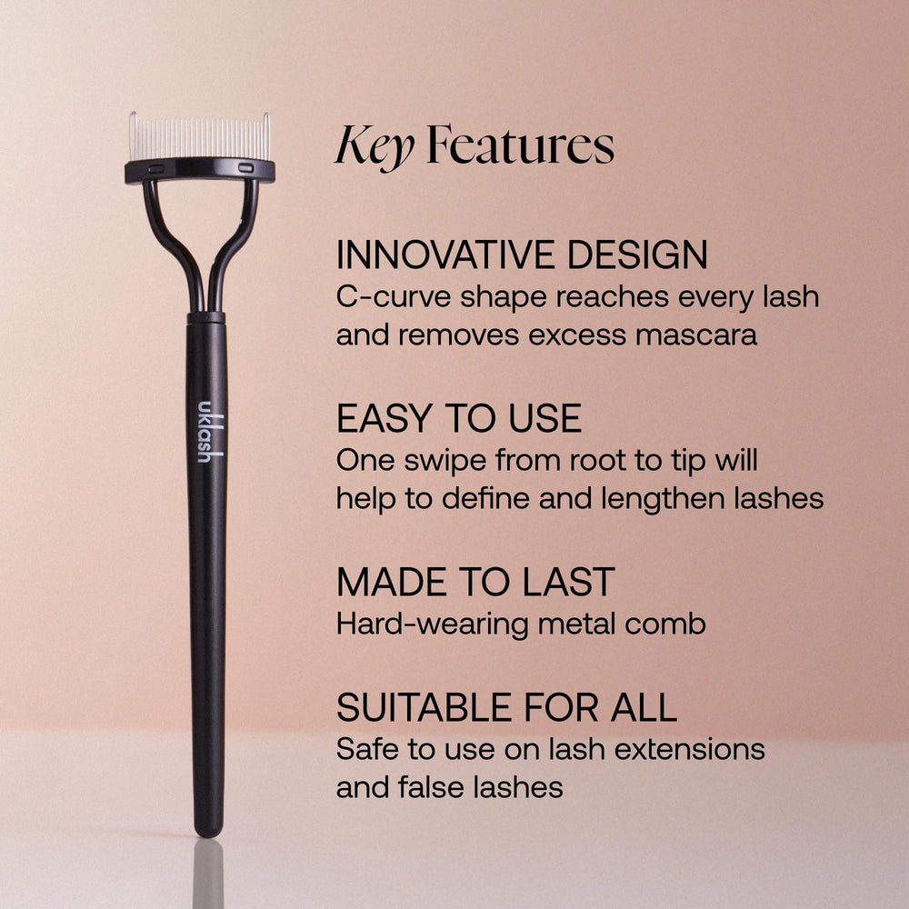 UKLASH in-use image combing lashes to lift and separate for a fanned finish