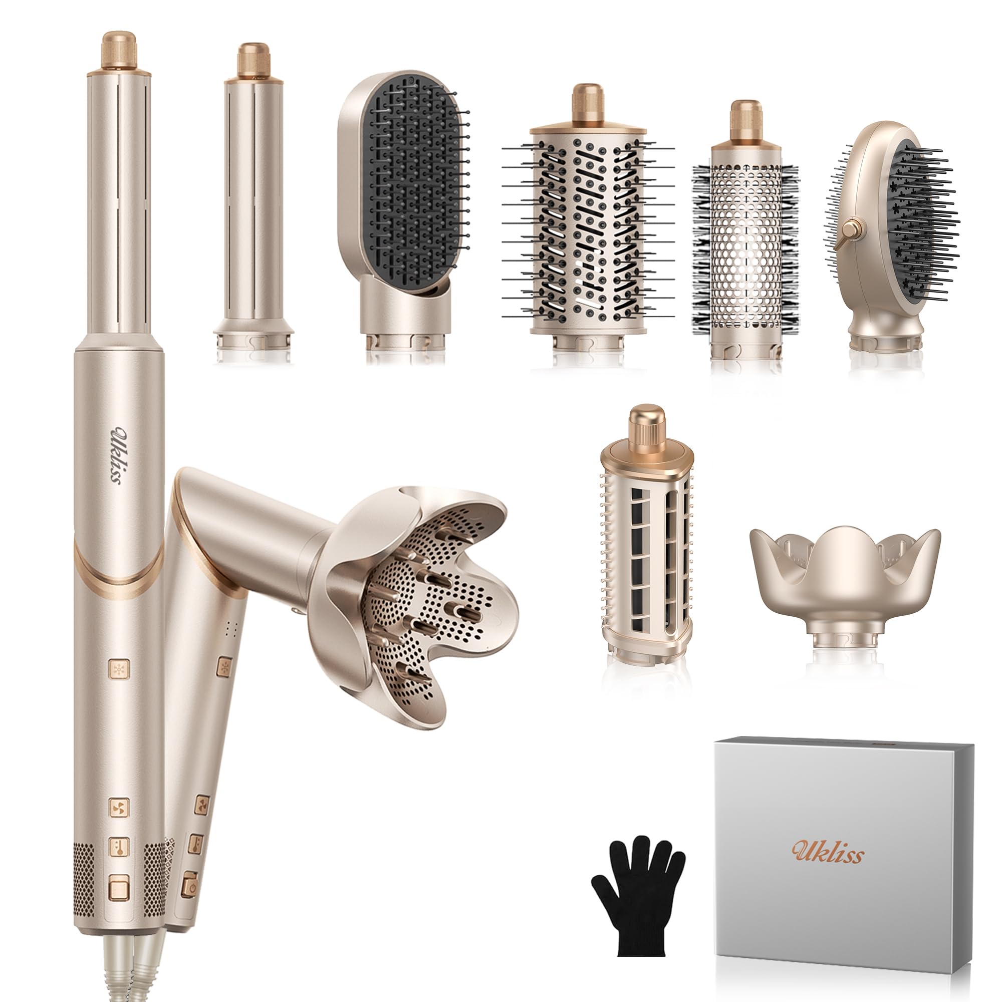 UKLISS 8-in-1 foldable hair dryer brush for fast styling on the go.