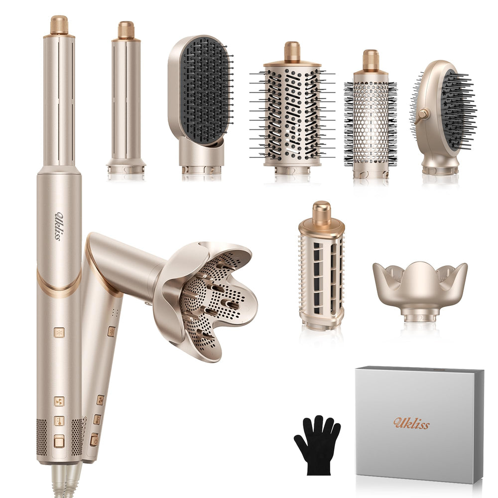 UKLISS 8-in-1 foldable hair dryer brush for fast styling on the go.
