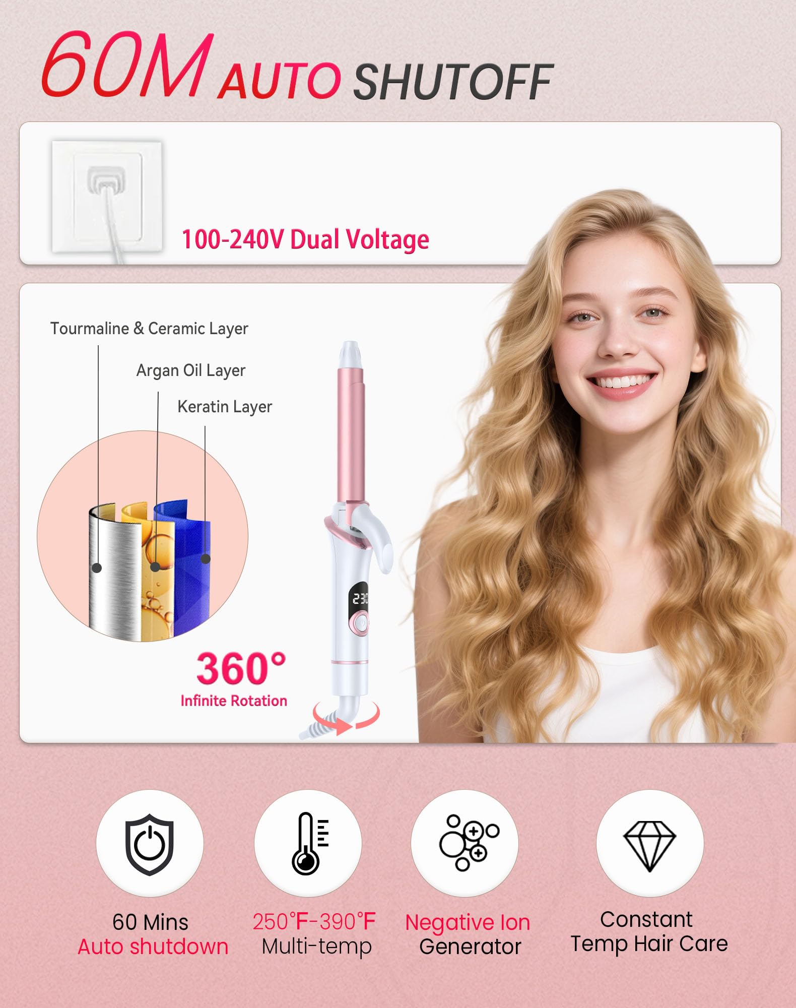 UKLISS mini curling iron ceramic-ionic-coating reduces frizz and adds shine