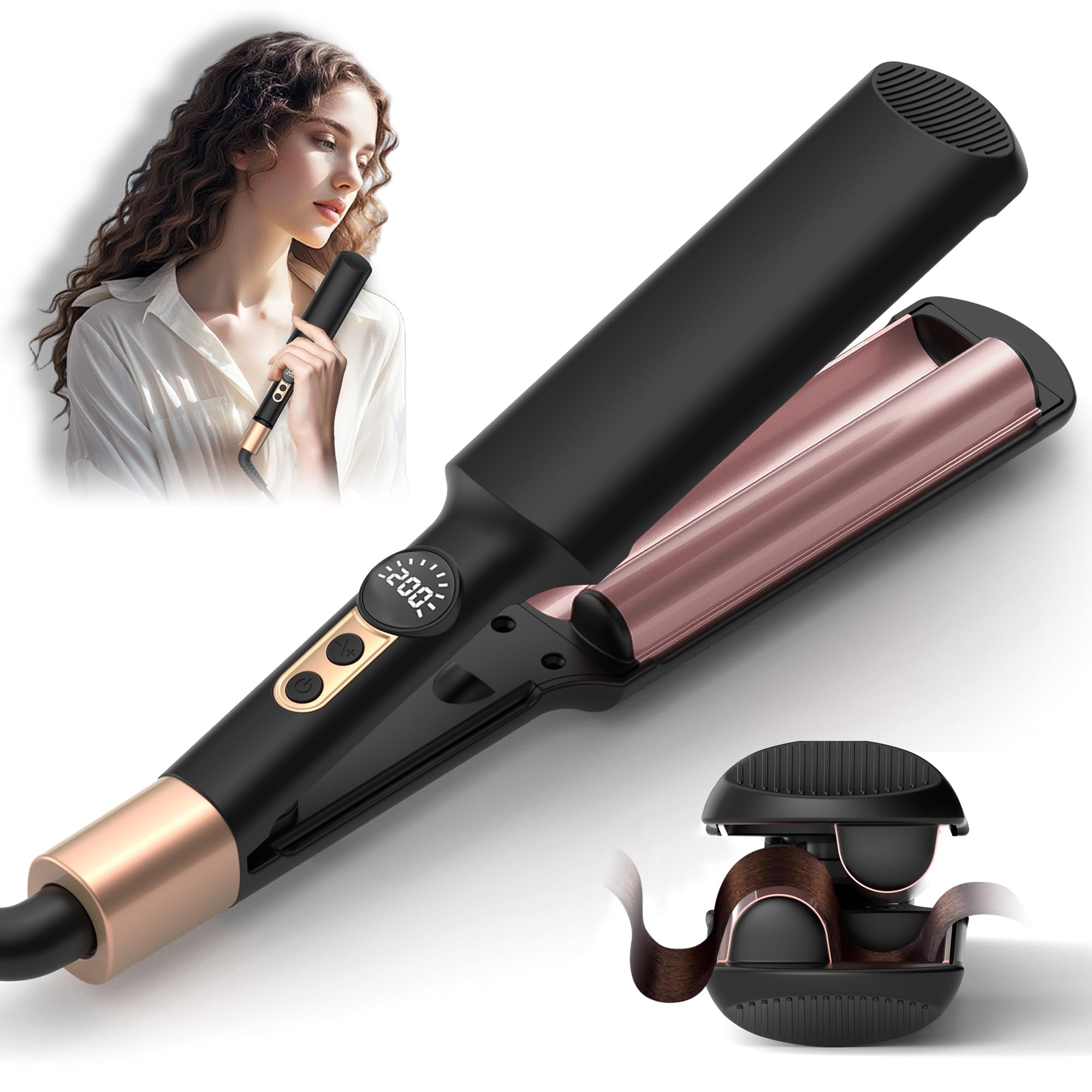 UKLISS Mini Waver closeup handle shows ergonomic grip for effortless styling