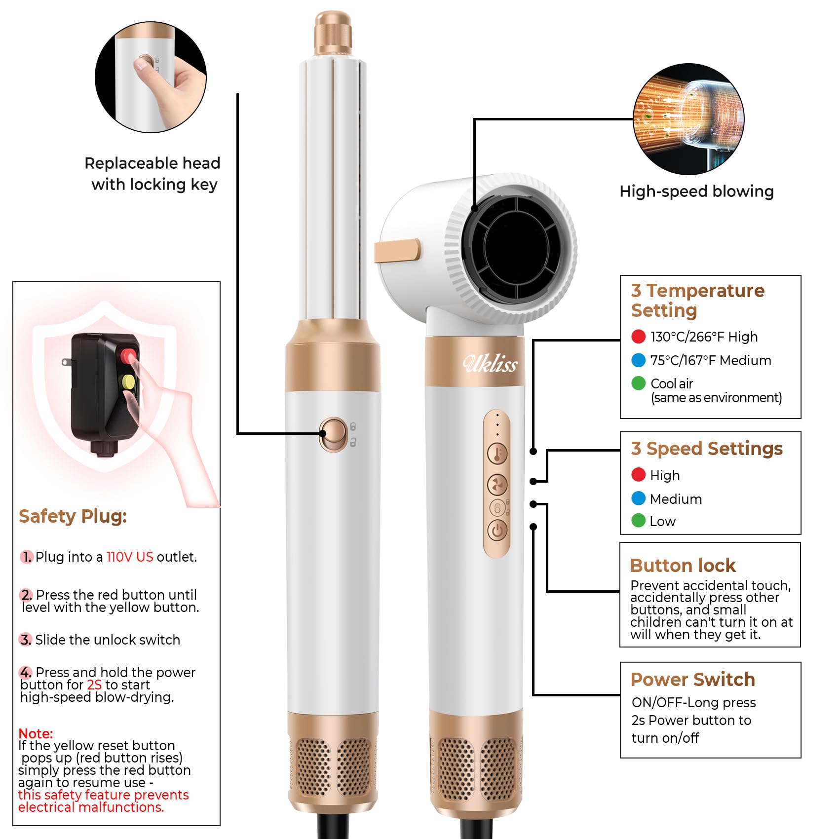UKLISS thermal control settings tailor heat for different hair types