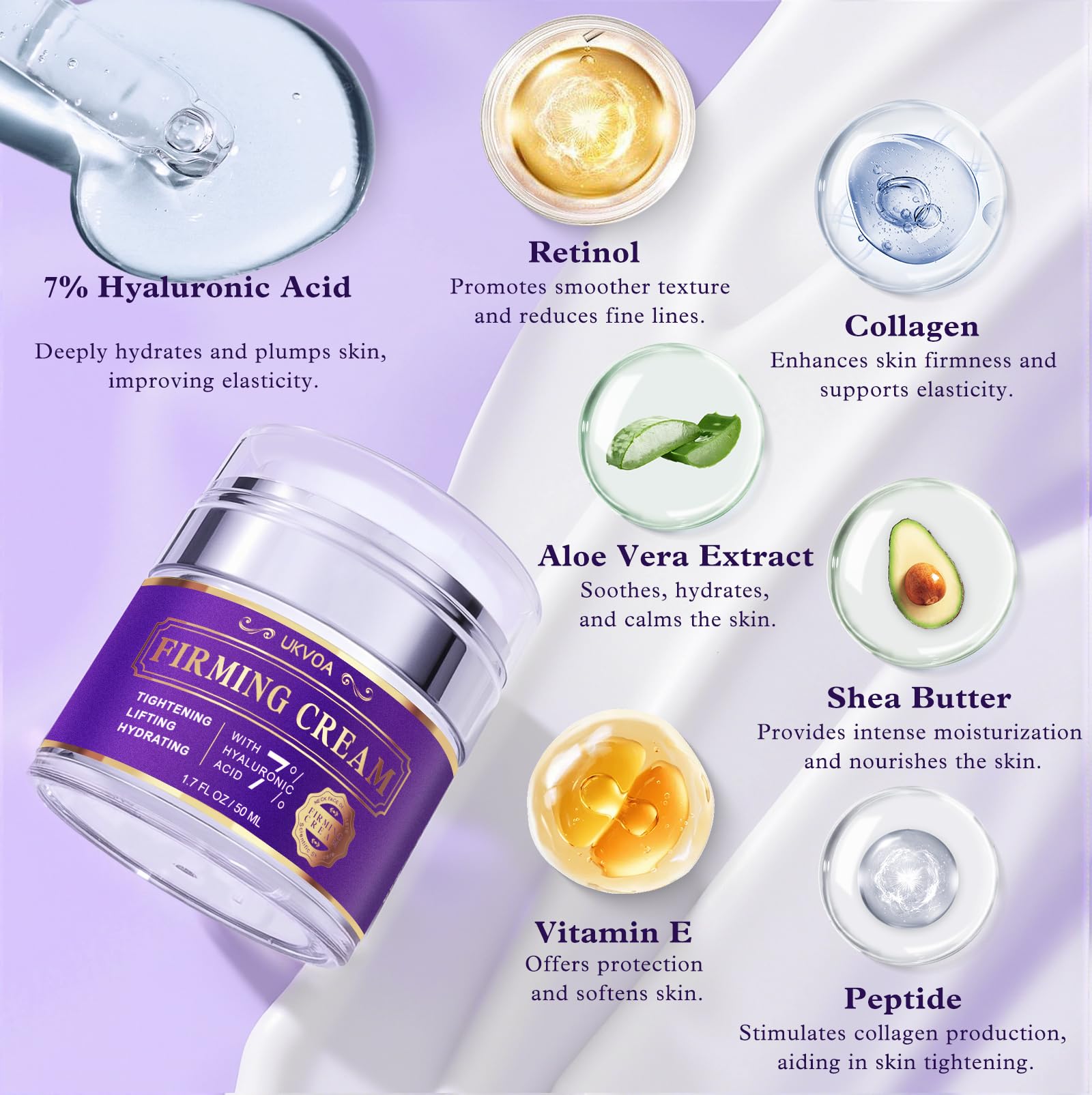 UKVOA retinol neck cream texture close-up shows rich, hydrating formula