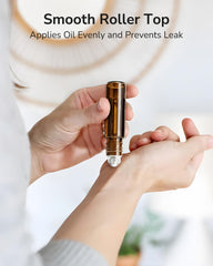 ULG amber glass roller bottle top view—perfect for collecting scent-rich travel kits.