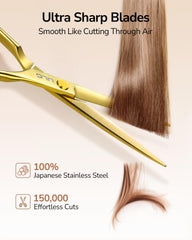 ULG barber scissors ergonomic handle and large finger holes for comfortable long cuts.