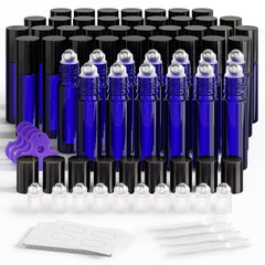 ULG essential oil roller bottles 48-pack pack shot with components for blending