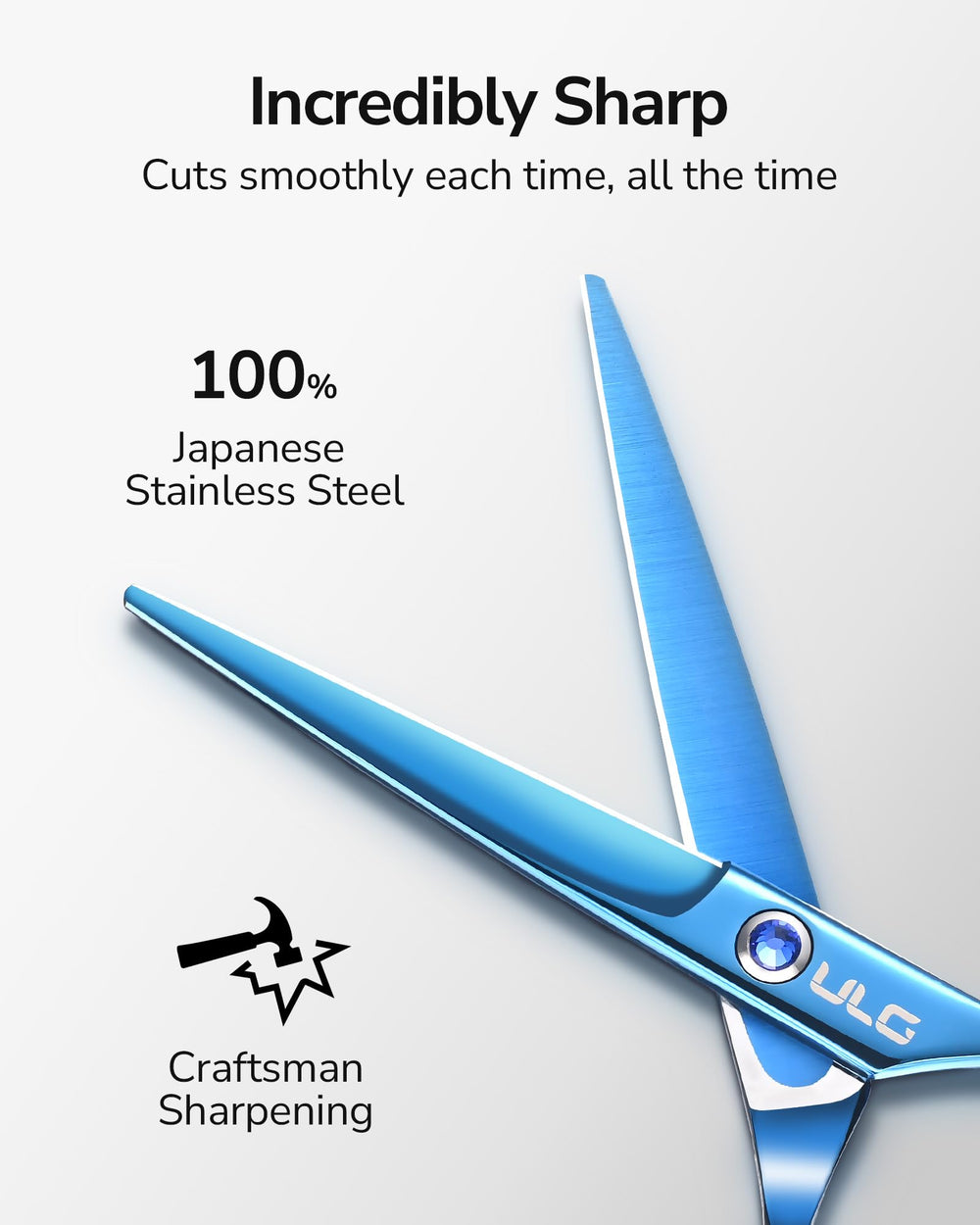 ULG scissors 5.5 inch overall with 1.8 inch blade for controlled layering.