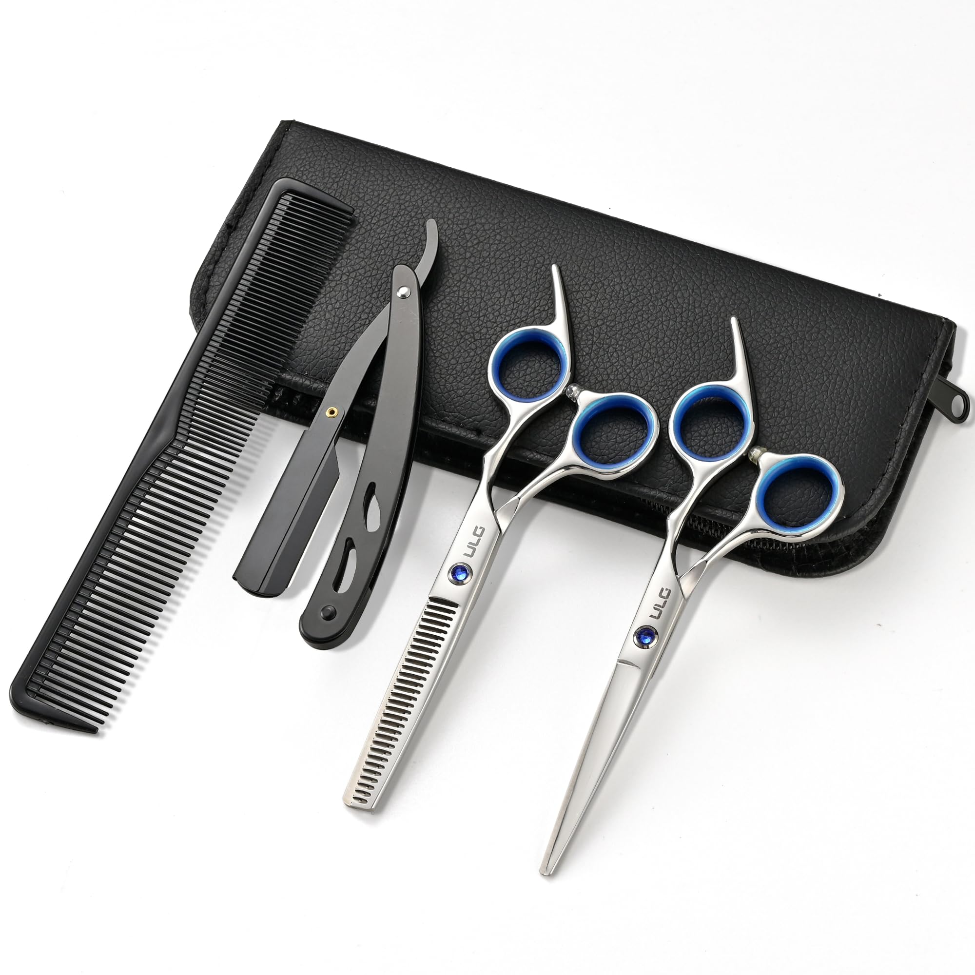 ULG hair cutting scissors 6-5 inch silver close-up for precise cuts.