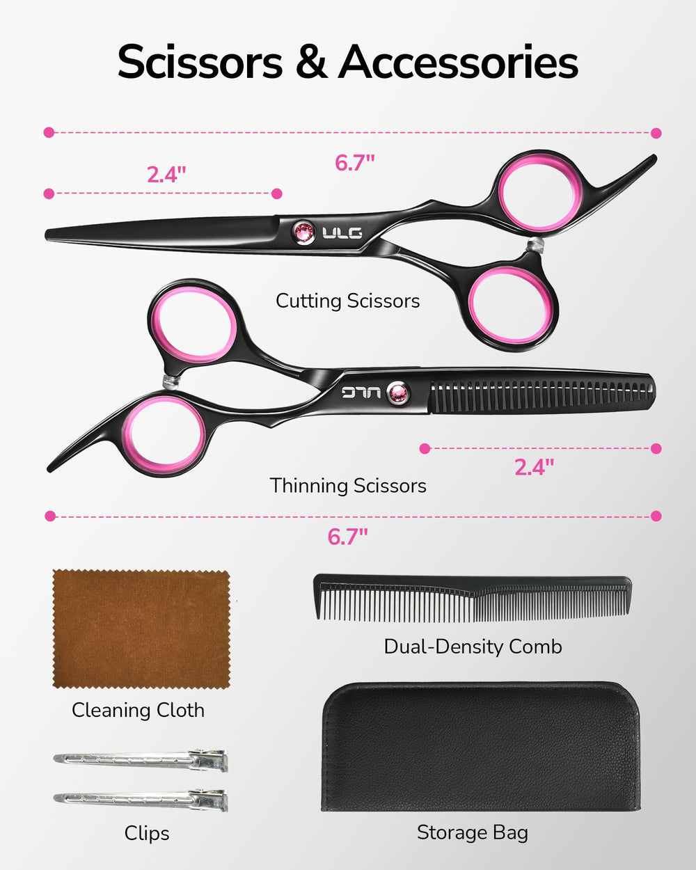 ULG hair cutting scissors featuring an off-set grip for ergonomic comfort