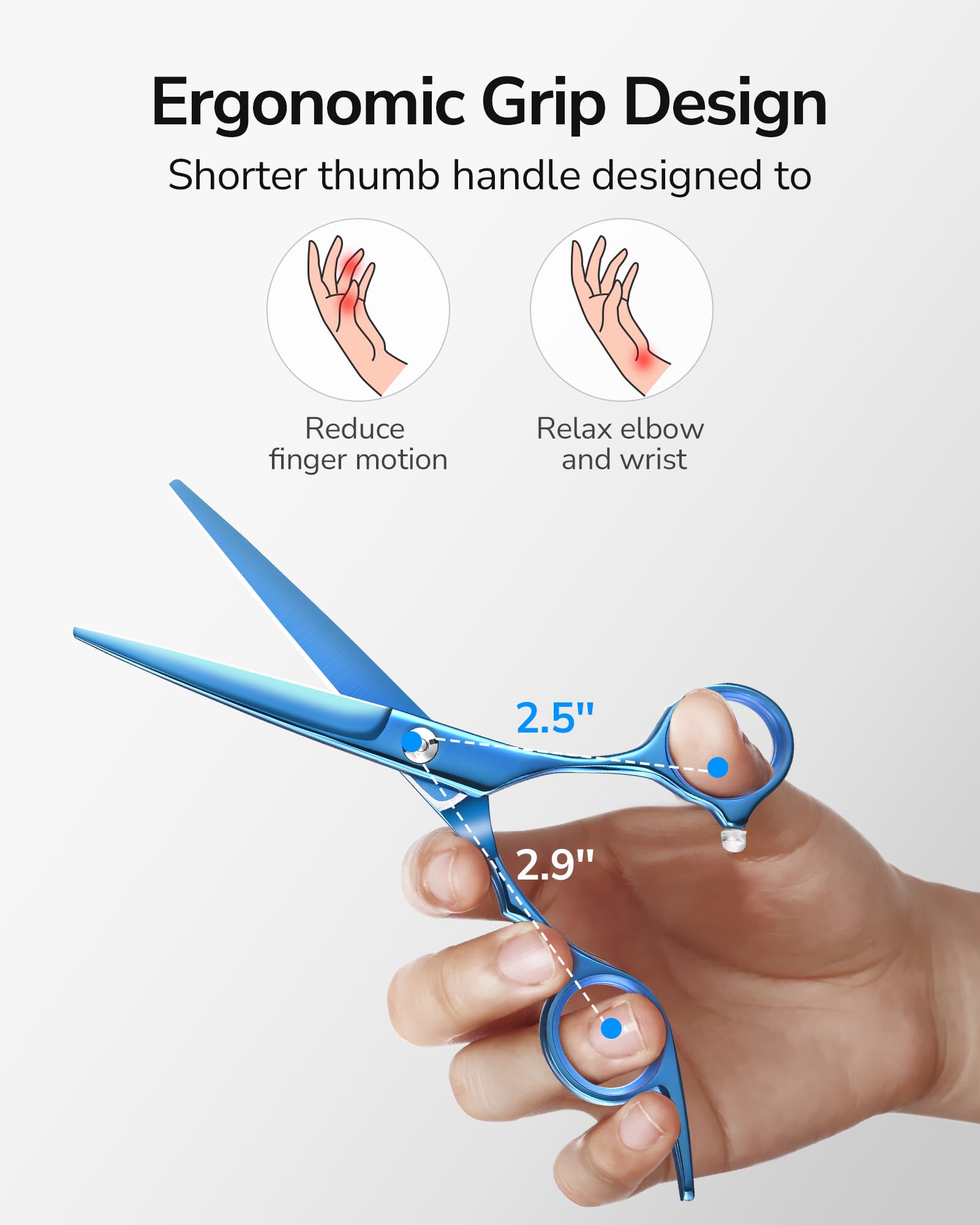 ULG scissors pivot with sapphire accent enhances aesthetics and professional feel.
