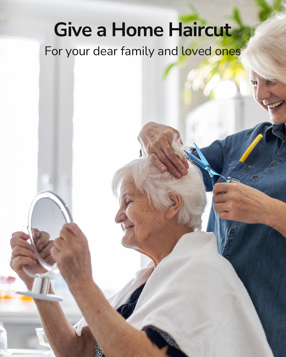 ULG navy barber shears shown in a salon or home setup for versatile use.