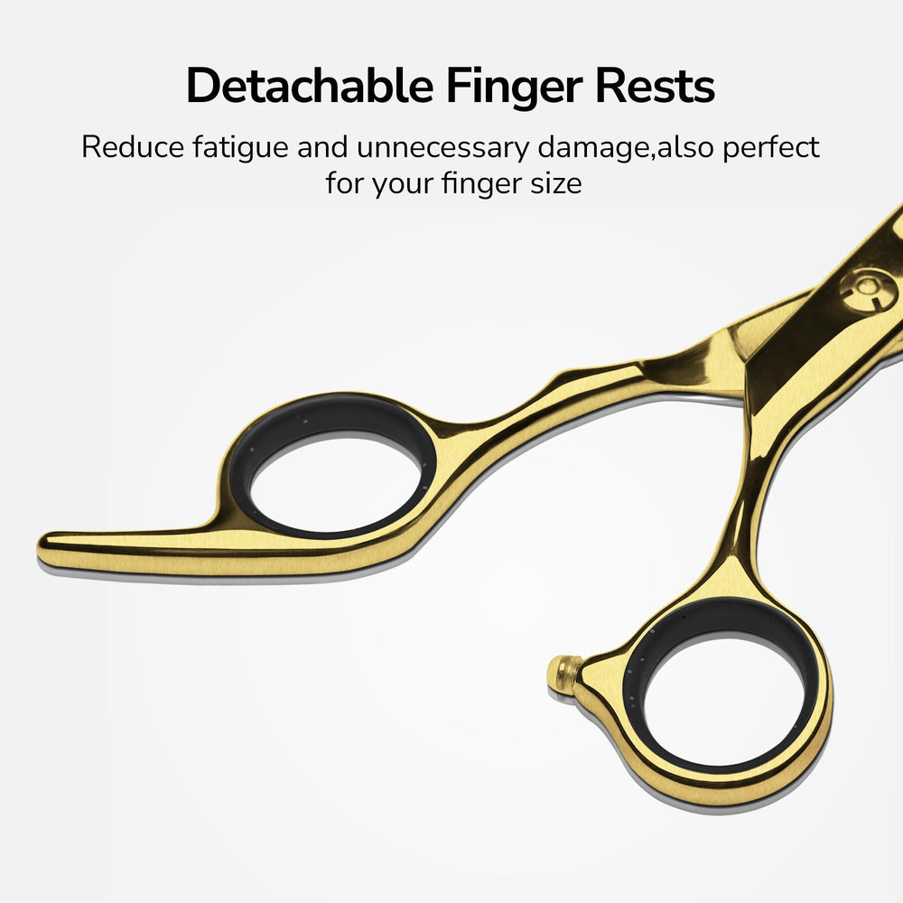 ULG packaging of gold scissors highlights premium build for home or salon use.
