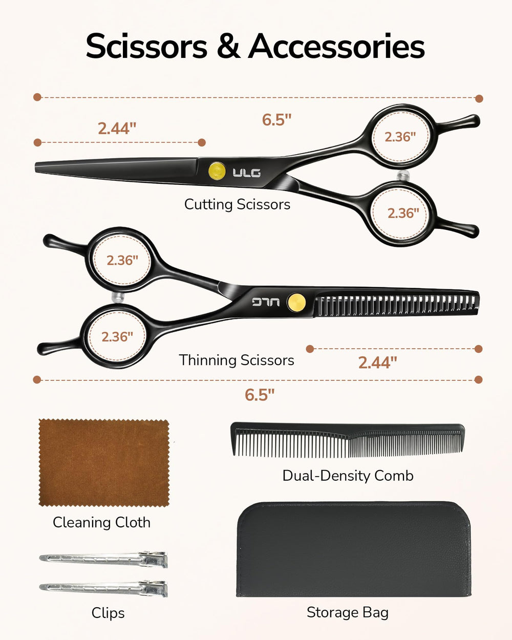ULG scissors with adjustable tension screw close-up for smooth, controlled cutting