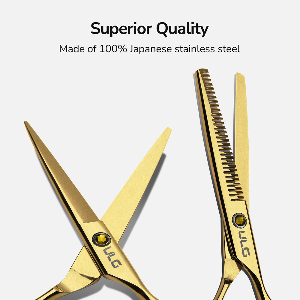 ULG thinning shears gold 6.5 inch 30 teeth close-up.