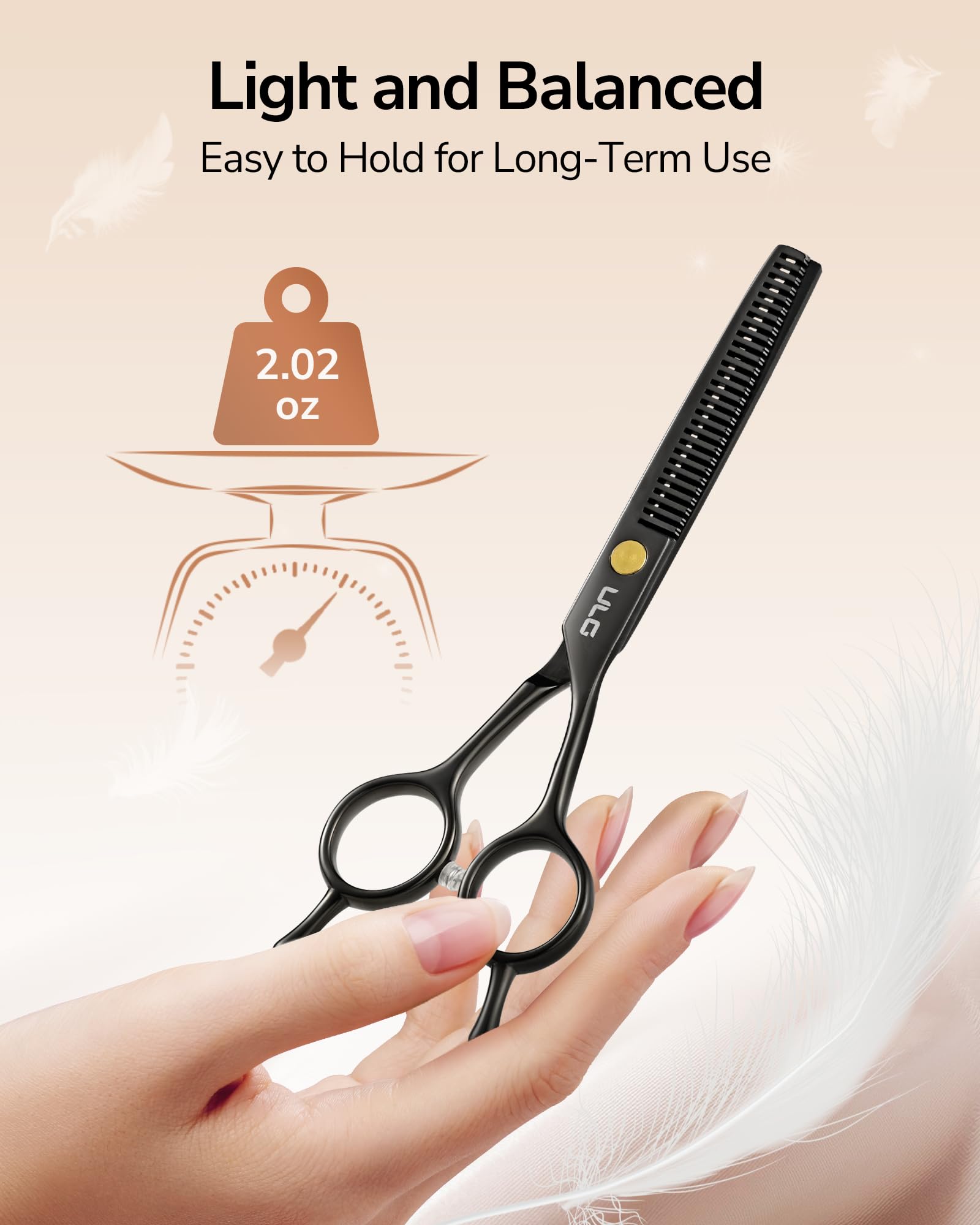 ULG thinning shears Japanese stainless steel blade highlighting sharpness