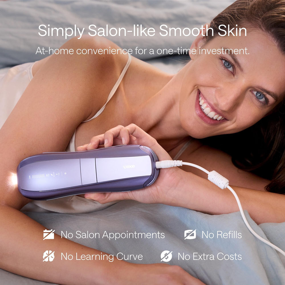 Ulike Air 10 IPL device on body illustrating full-body treatment in 10 minutes.