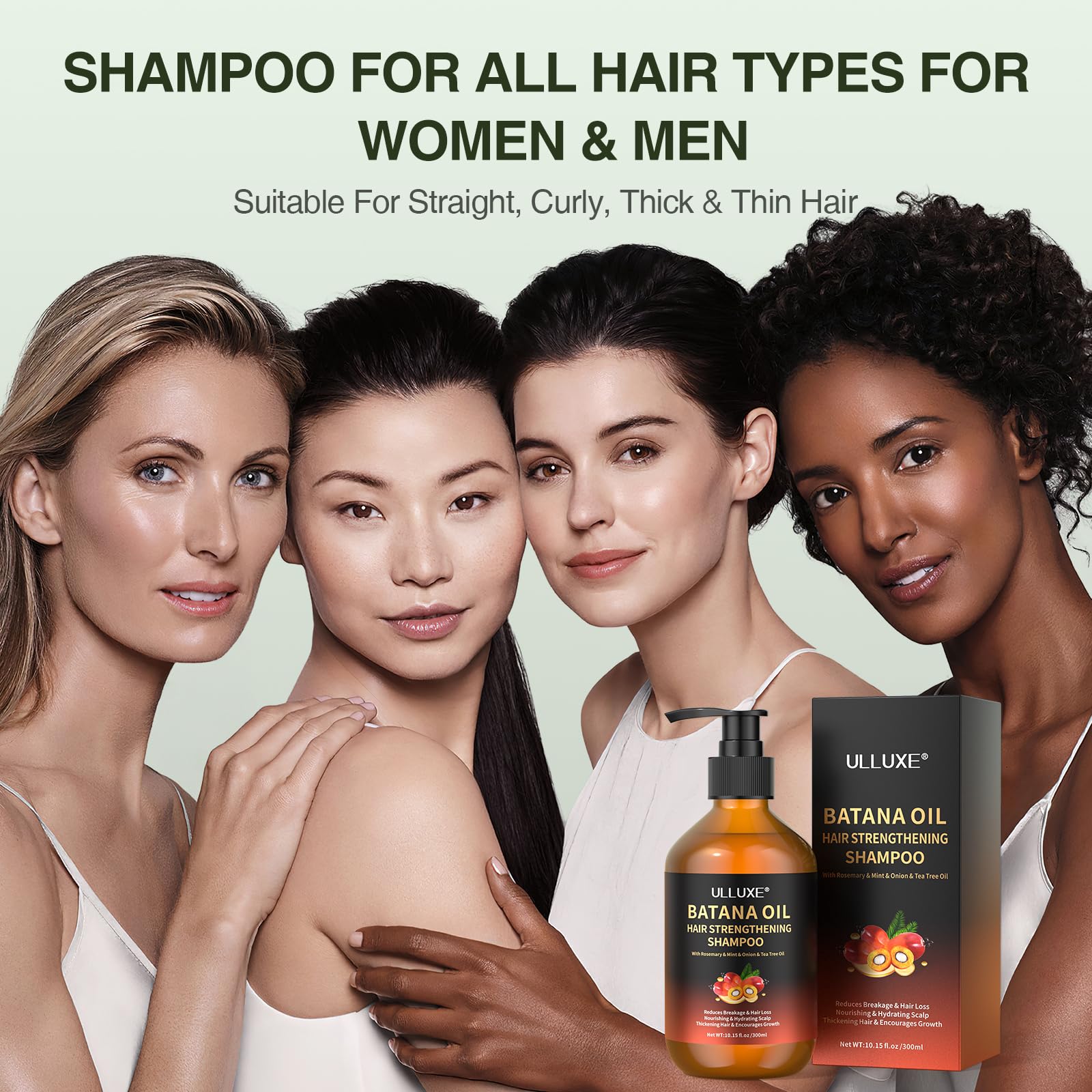 ulluxe Batana Oil Hair Growth Shampoo all-hair-types suitability on label