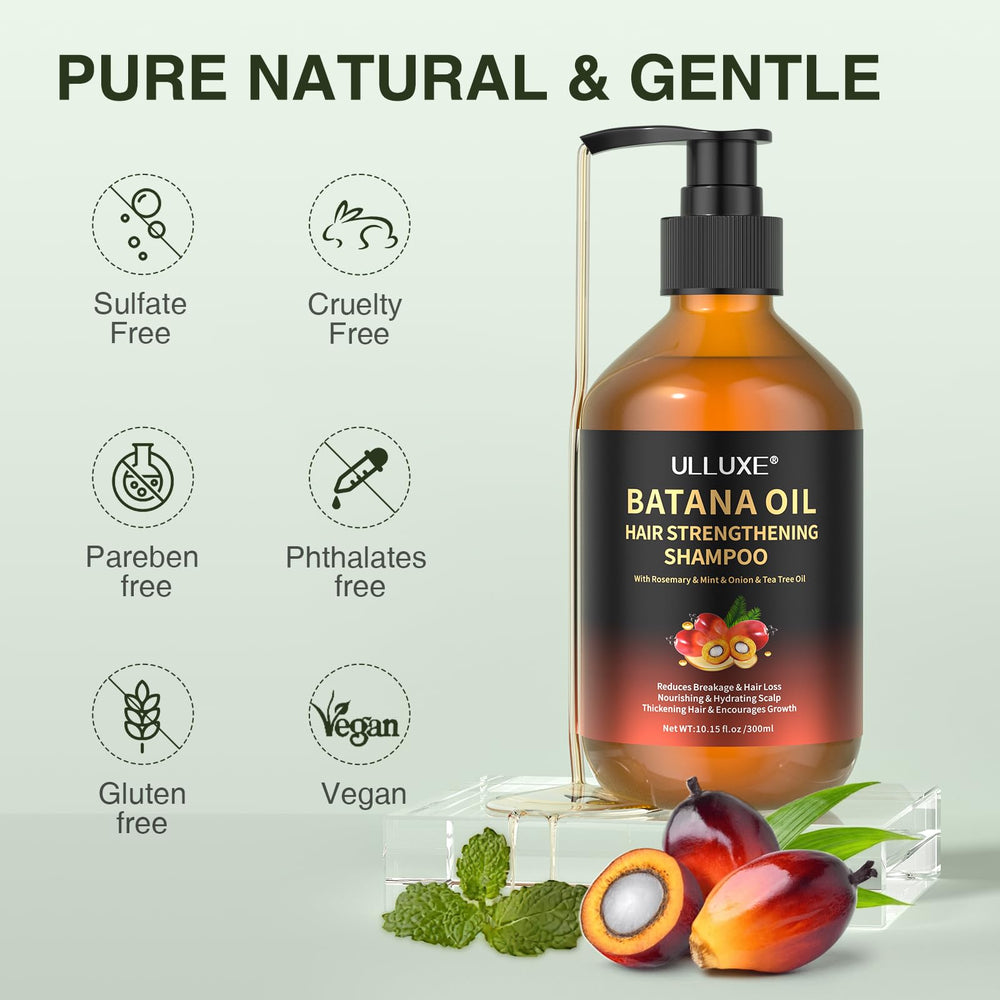 ulluxe Batana Oil Hair Growth Shampoo color-safe formula on bottle