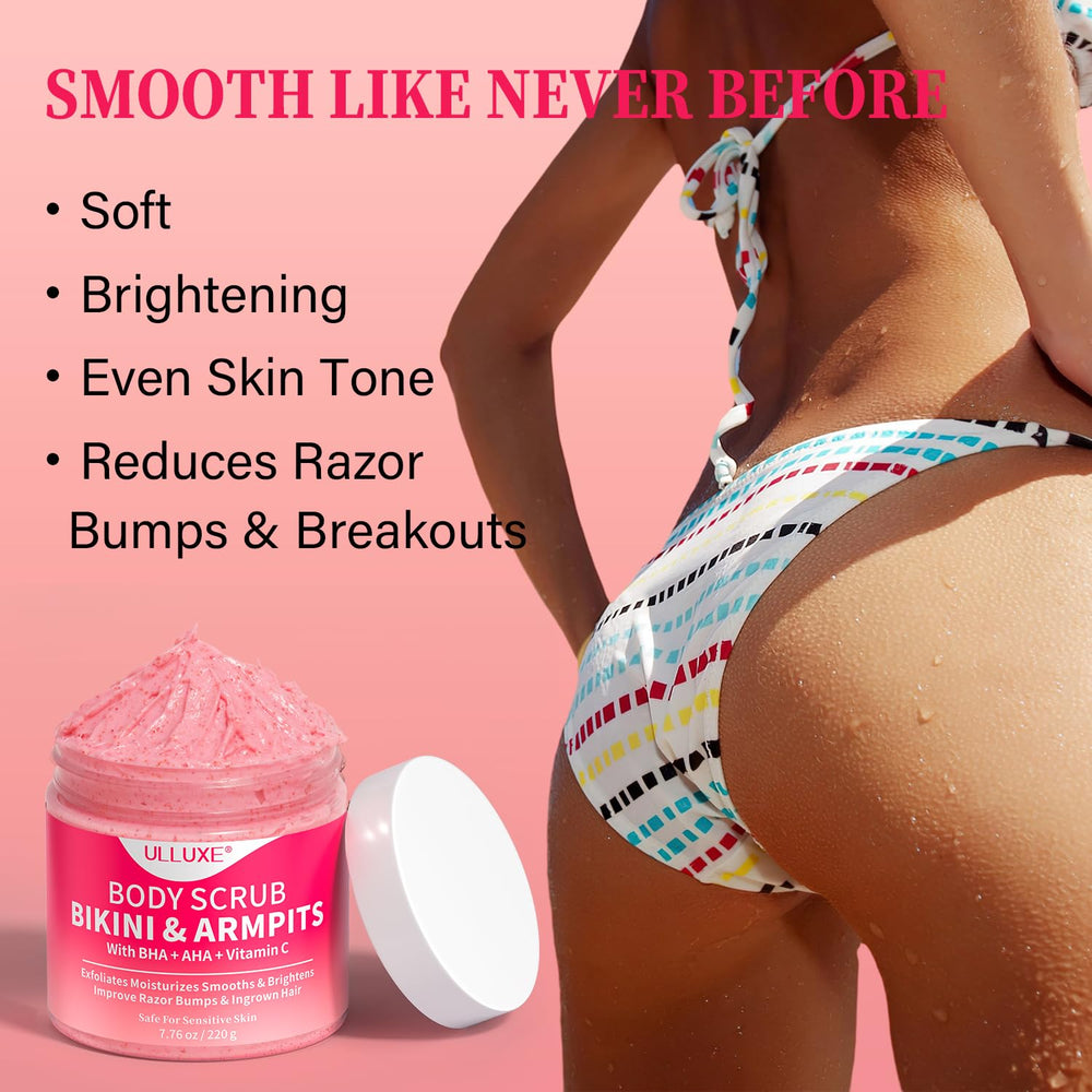 ulluxe bikini area exfoliator ingredients visual including vitamin C