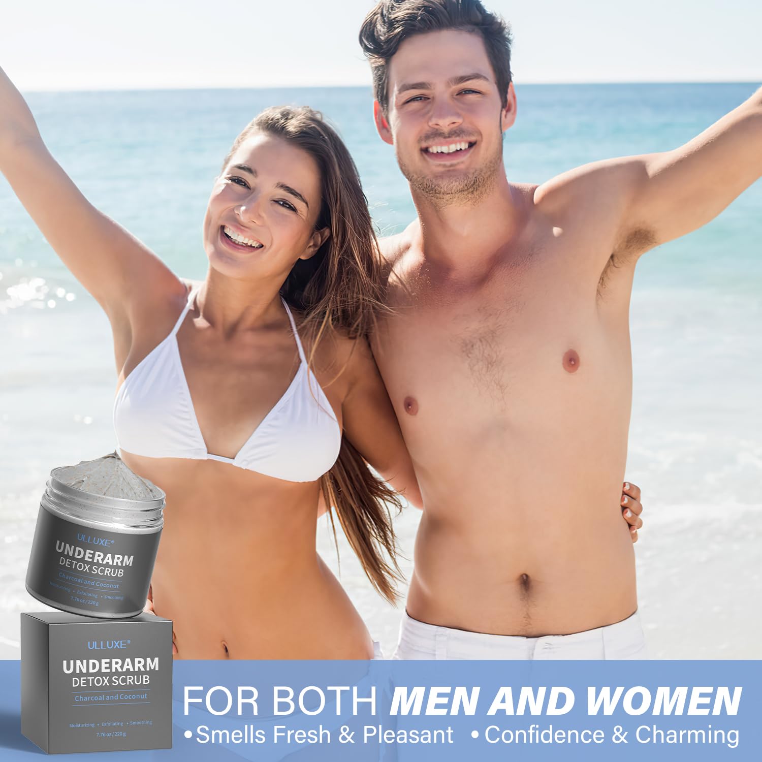 ulluxe Charcoal Underarm Scrub used on bikini area for exfoliation and clean skin.