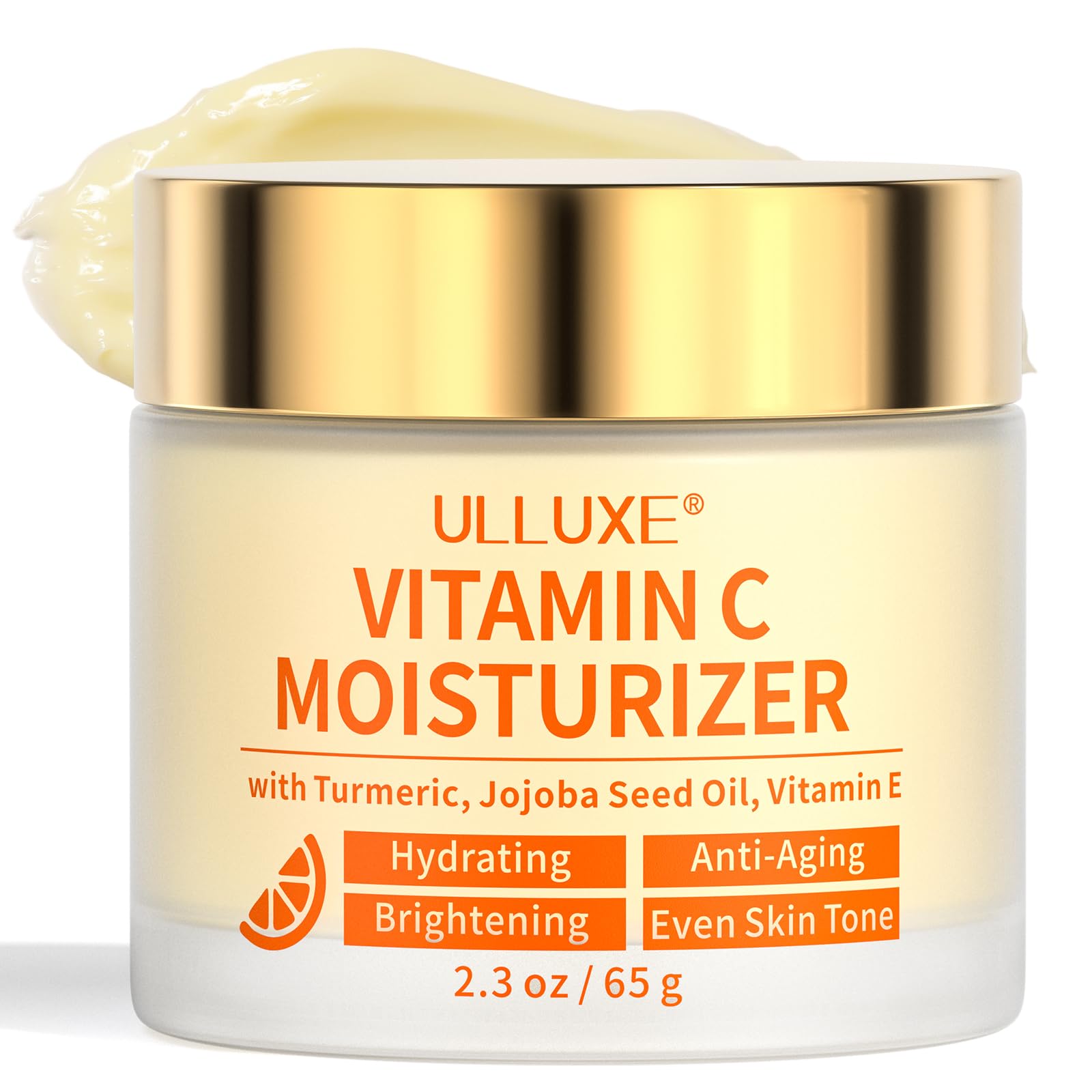 ulluxe vitamin c face moisturizer bottle promoting brightened, even-toned skin.