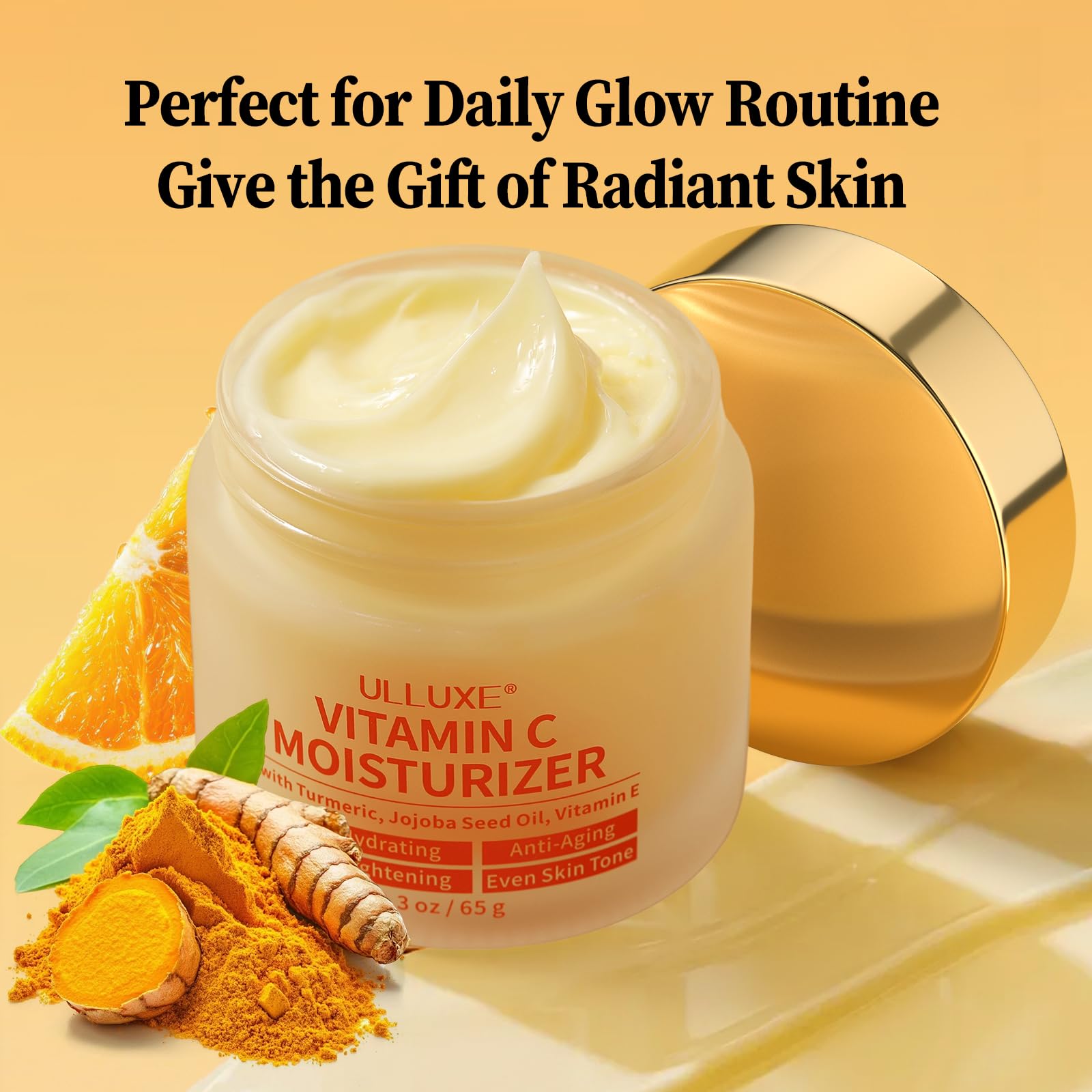 ulluxe vitamin c face moisturizer texture swirl demonstrates lightweight, non-greasy hydration.