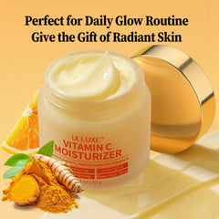 ulluxe vitamin c face moisturizer texture swirl demonstrates lightweight, non-greasy hydration.