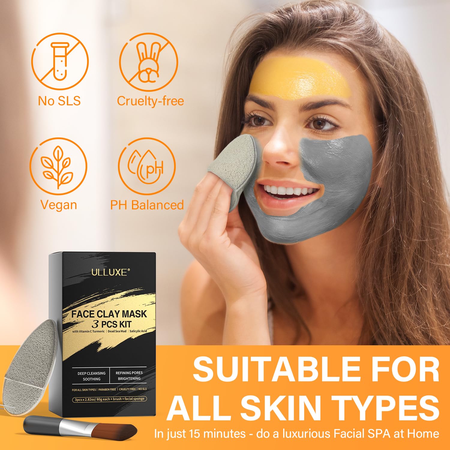 ulluxe user applying clay mask for refreshing at-home spa session.