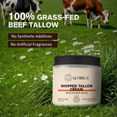 ULTIBELA Beef Tallow Balm jar closeup highlighting creamy whipped texture for easy application