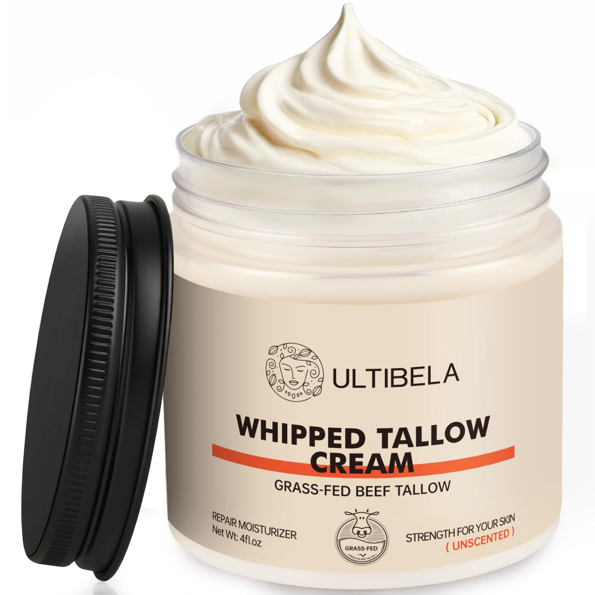 ULTIBELA Beef Tallow Balm packaging showcases unscented skin care for dry skin