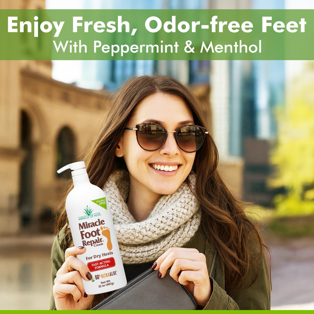 Ultra Aloe penetration image highlights fast-acting moisturization for tough foot skin.