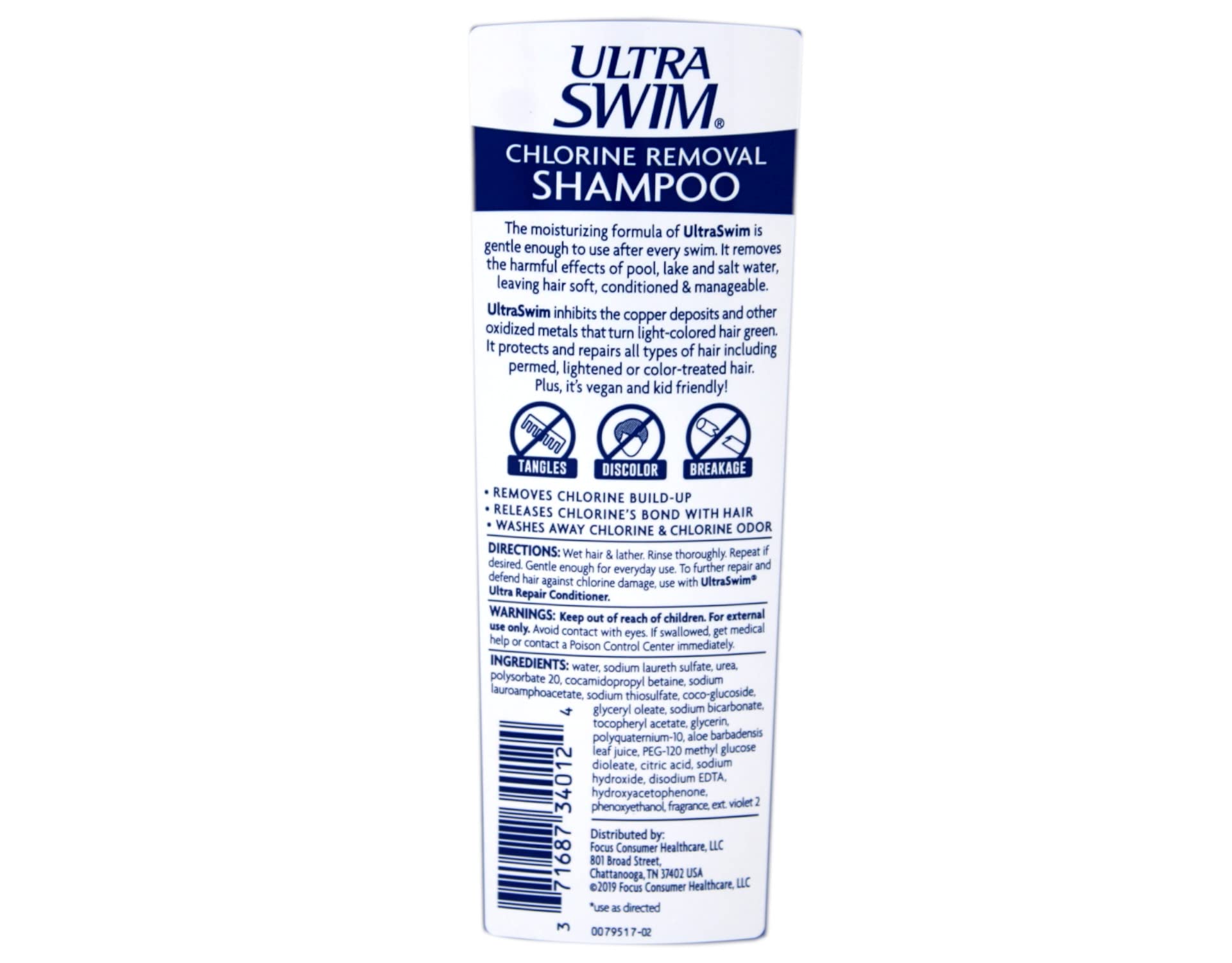 UltraSwim chlorine removal shampoo pour—quick daily use without heavy scent.