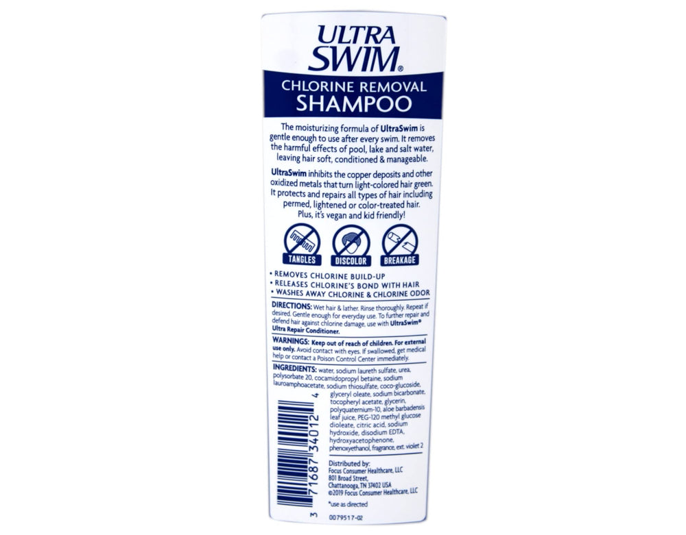 UltraSwim chlorine removal shampoo pour—quick daily use without heavy scent.